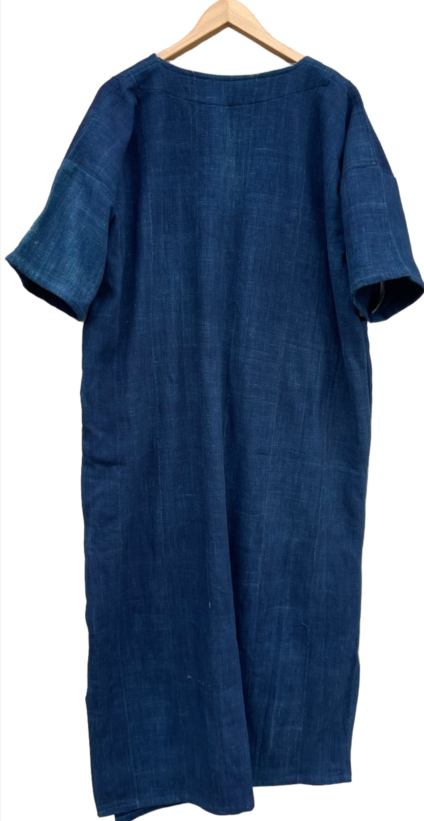 Handcrafted Art Mudcloth Clothing; Other African; Indigo Mudcloth Dress, African Cotton Textile, Hand Dyed Solid Blue Dress, Indigo Fabric Dress Clothing