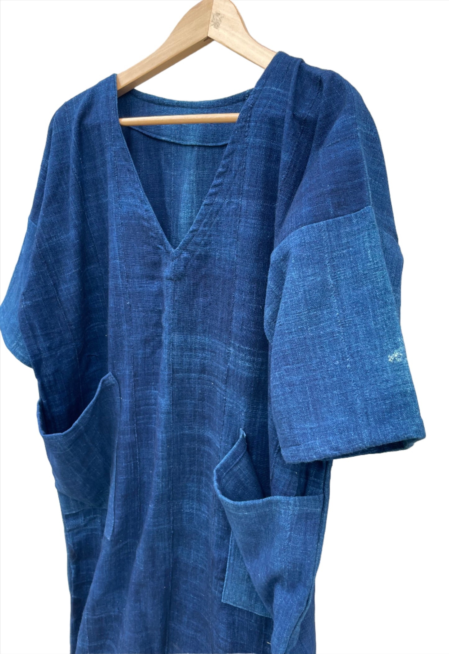 Handcrafted Art Mudcloth Clothing; Other African; Indigo Mudcloth Dress, African Cotton Textile, Hand Dyed Solid Blue Dress, Indigo Fabric Dress Clothing