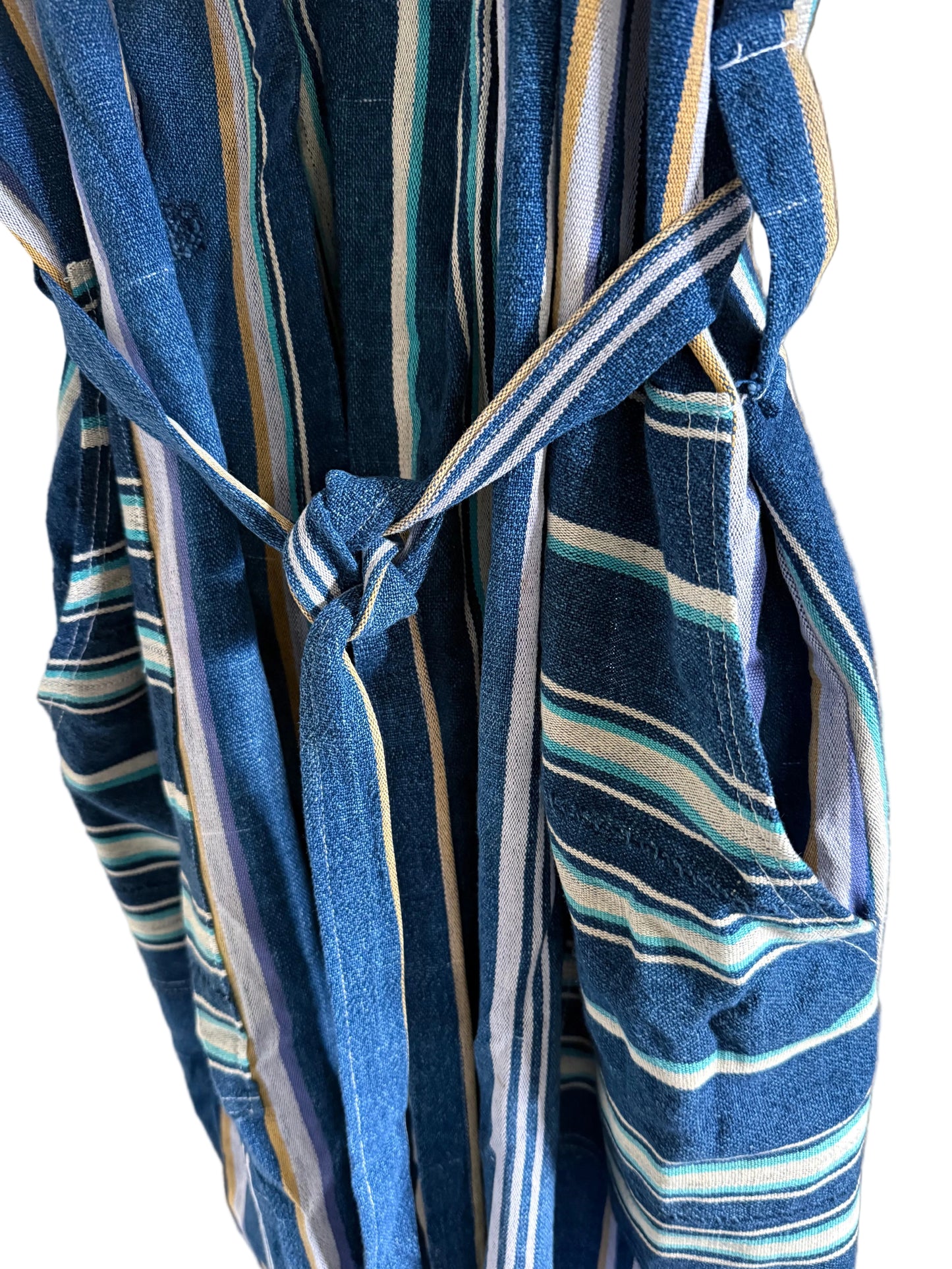 African Indigo Clothing, Vintage Blue Striped Textile Wrap Coat
