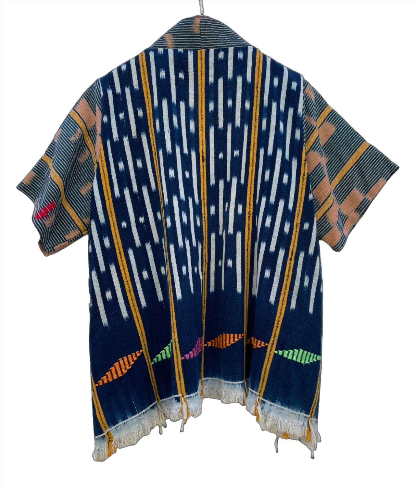 Handcrafted Art ; Mudcloth Clothing; Other African; Baule Textile Indigo Hand Dyed Poncho, Woven Cotton Mudcloth Clothing, African Indigo Vintage Textiles Poncho