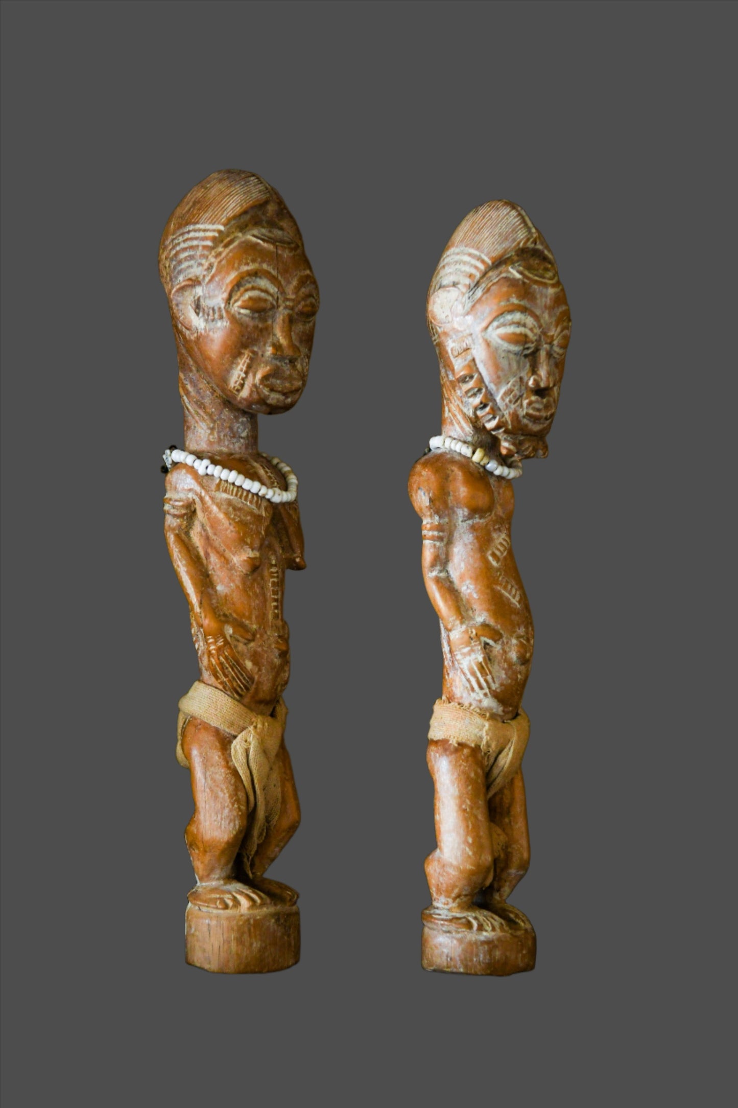 Tribal Art Sculpture; Original sculpture, Wood material; Used;Traditional; Folk Art; Other African ; Collectors' Pieces and Pieces; Artwork Decor; Pair of Baule Sculptures, Carved Wooden, African Statues Figures