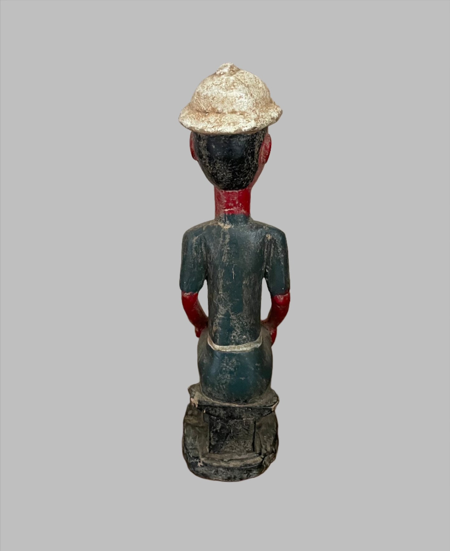 Handcrafted Sculptures and Statues;Collection; Other African; African Painted Seated Male Statue, Handcrafted Vintage Wooden Sculpture