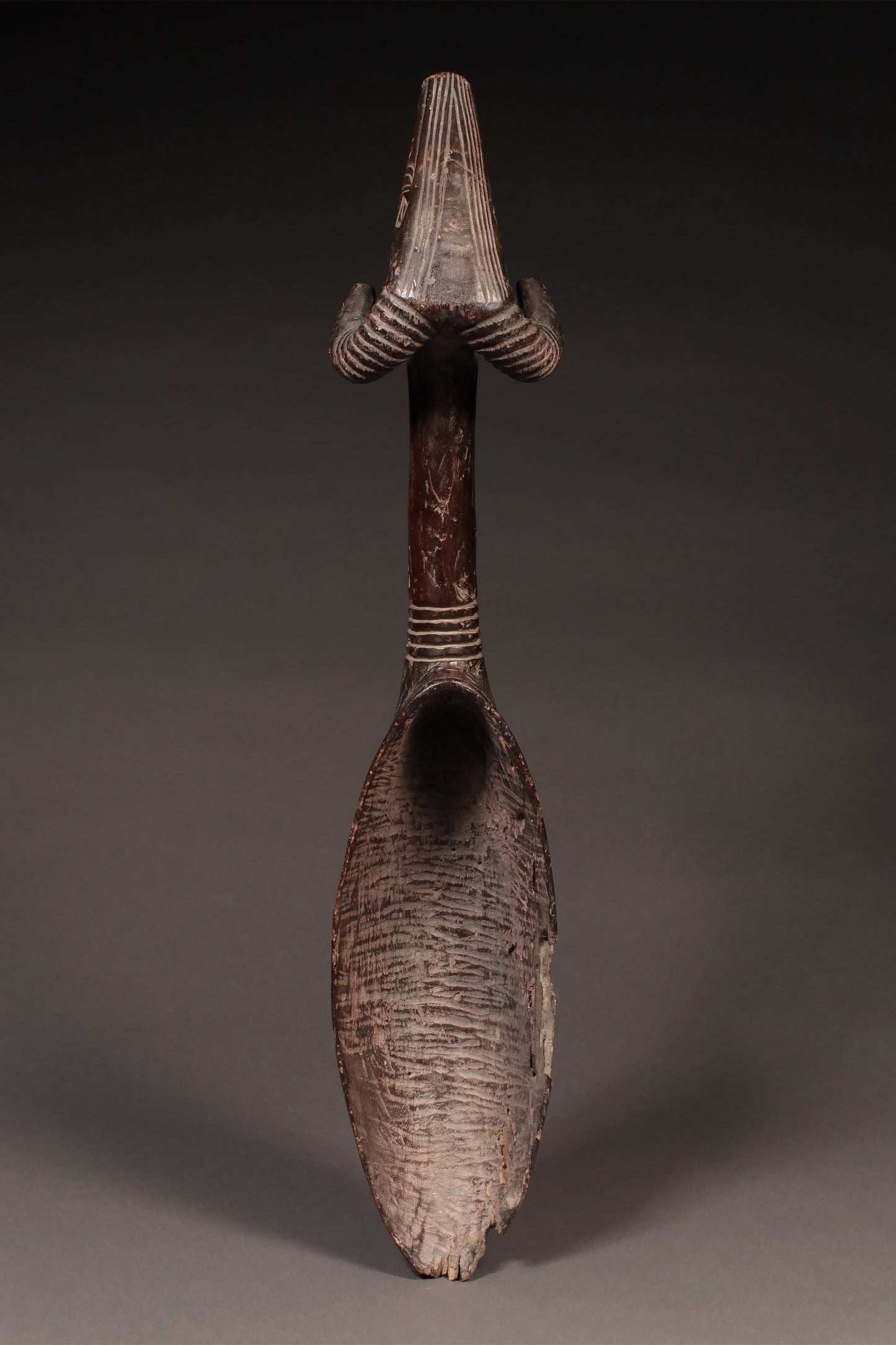 Tribal Objects; Artwork; Collection; Other African; Ceremonial Ladle Spoon with Ram's Head, Carved African Wood, Dan Tribe