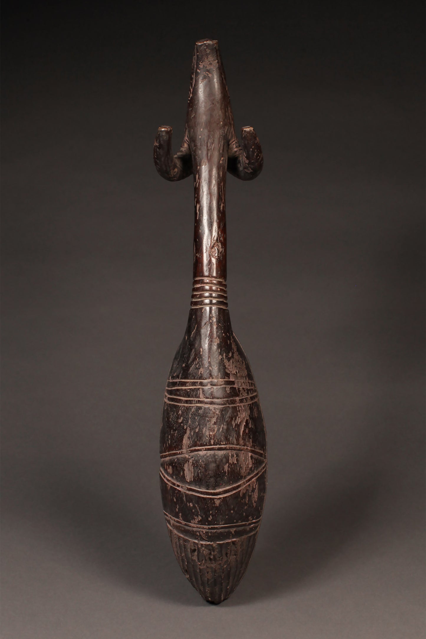 Tribal Objects; Artwork; Collection; Other African; Ceremonial Ladle Spoon with Ram's Head, Carved African Wood, Dan Tribe