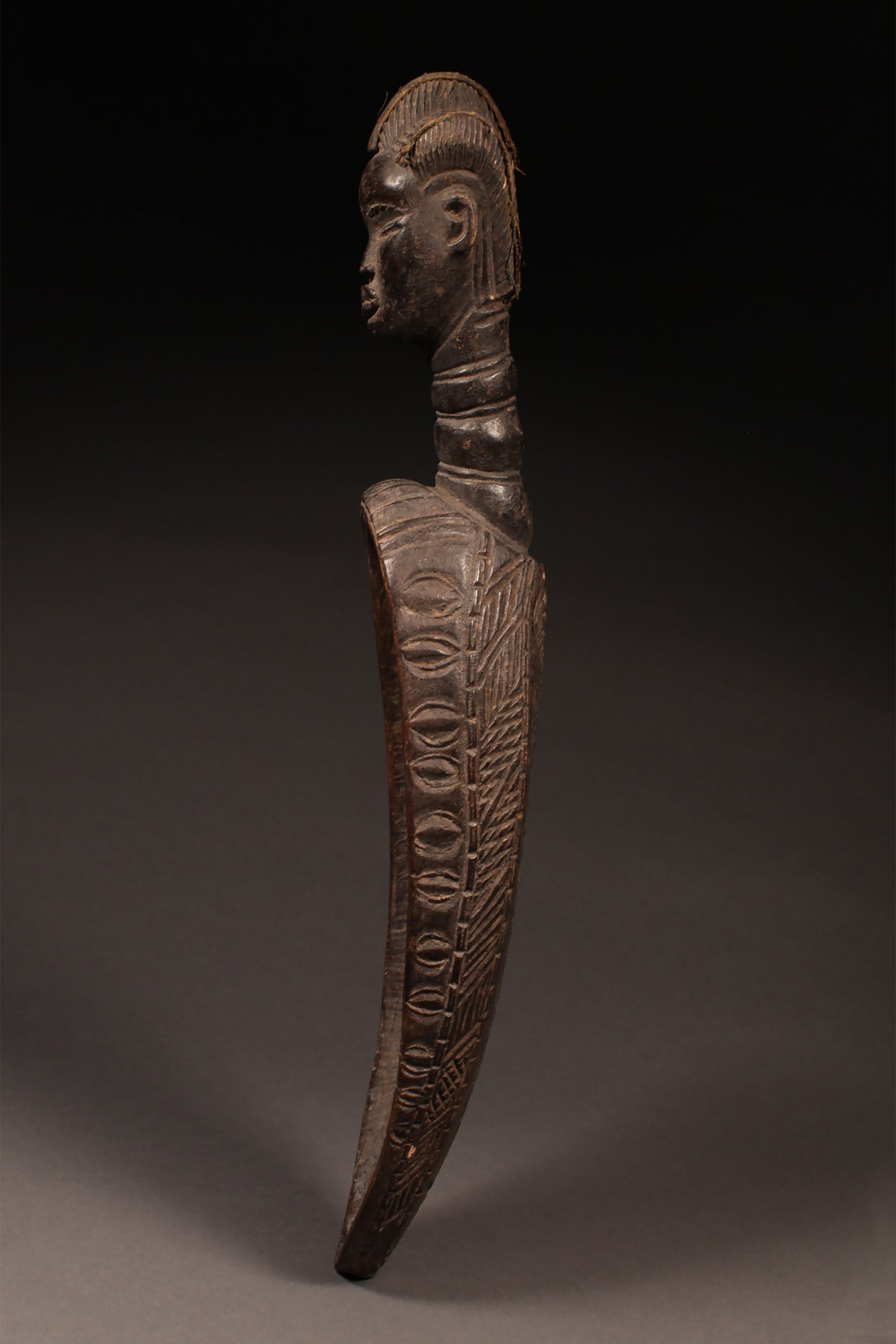 Tribal Objects; Original sculptures and statuary, in any material;Of an age exceeding 100 years ; Ceremonial Ladle Spoon, Dan Tribe, Carved Wood Sculpture Figure, African Art Artifact