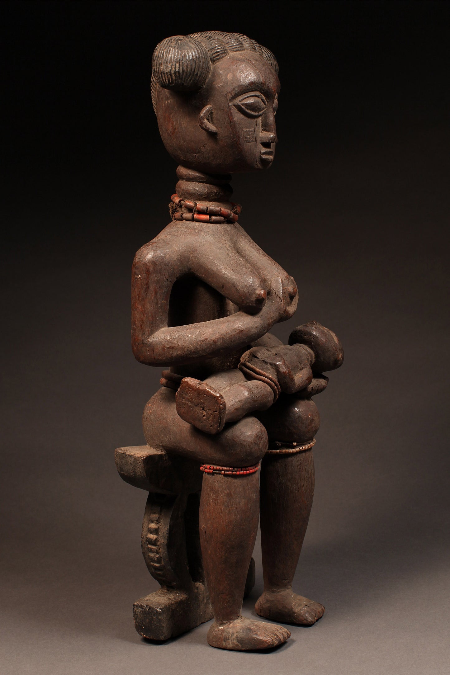 Tribal Art Sculpture; Original sculpture, Wood material; Used;Traditional; Folk Art; Other African ; Collectors' Pieces and Pieces; Artwork Decor; Ashanti, Asante, Maternity Figure, Carved Wood, Ghana, African