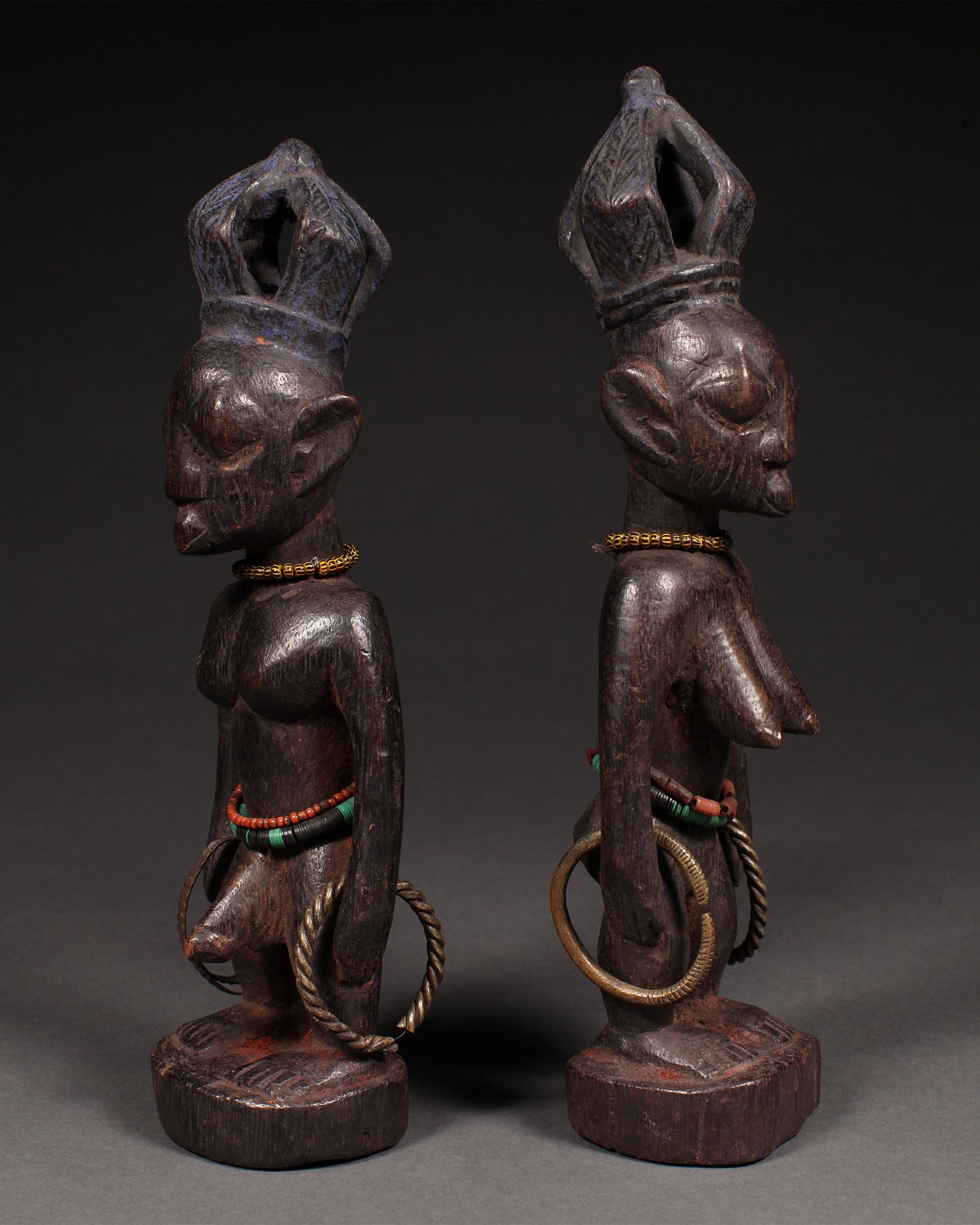 Tribal Sculptures and Statues;Traditional; Collection; Other African; African Ibeji Twin Figures,Yoruba Tribe, Nigeria, Carved Wood