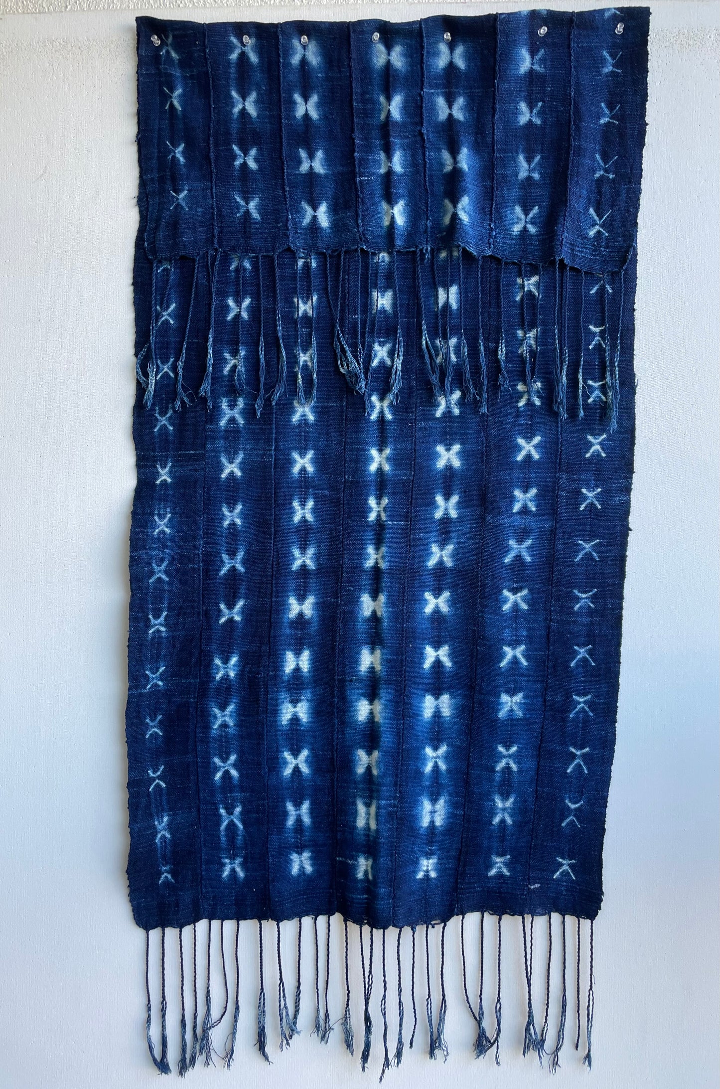 Handcrafted Art Textiles; Textiles In Art and Other African; Traditional; Vintage; Vintage African Indigo, Tie Dyed Blue Cotton Textile Scarf