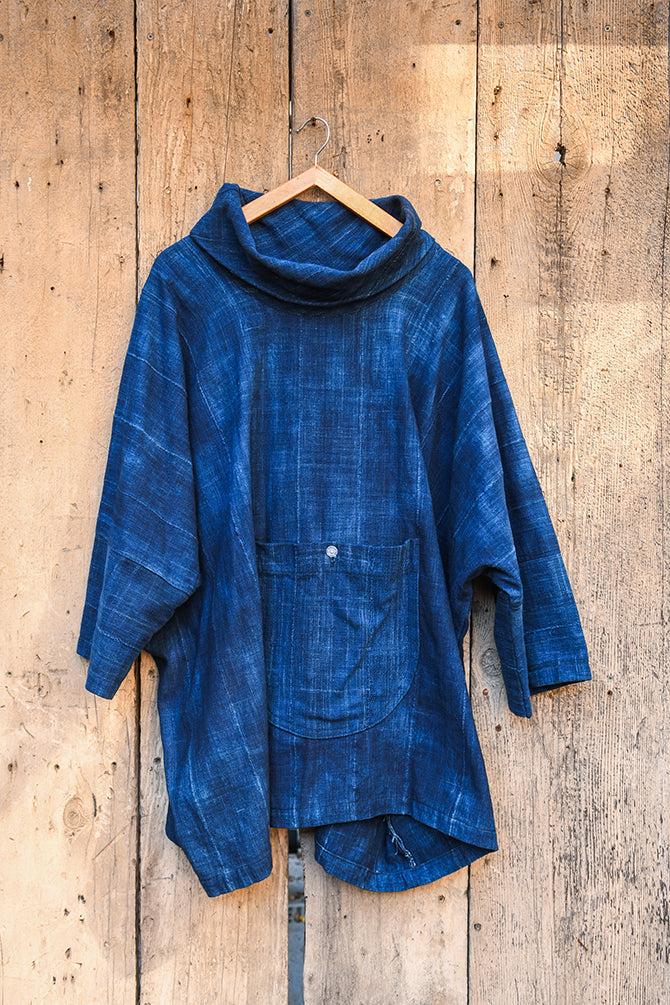 handcrafted mudcloth Clothing - African Art - Woven Cotton - African Plural Art - Solid Blue Indigo Cotton Fabric Tunic, African Mudcloth Textile