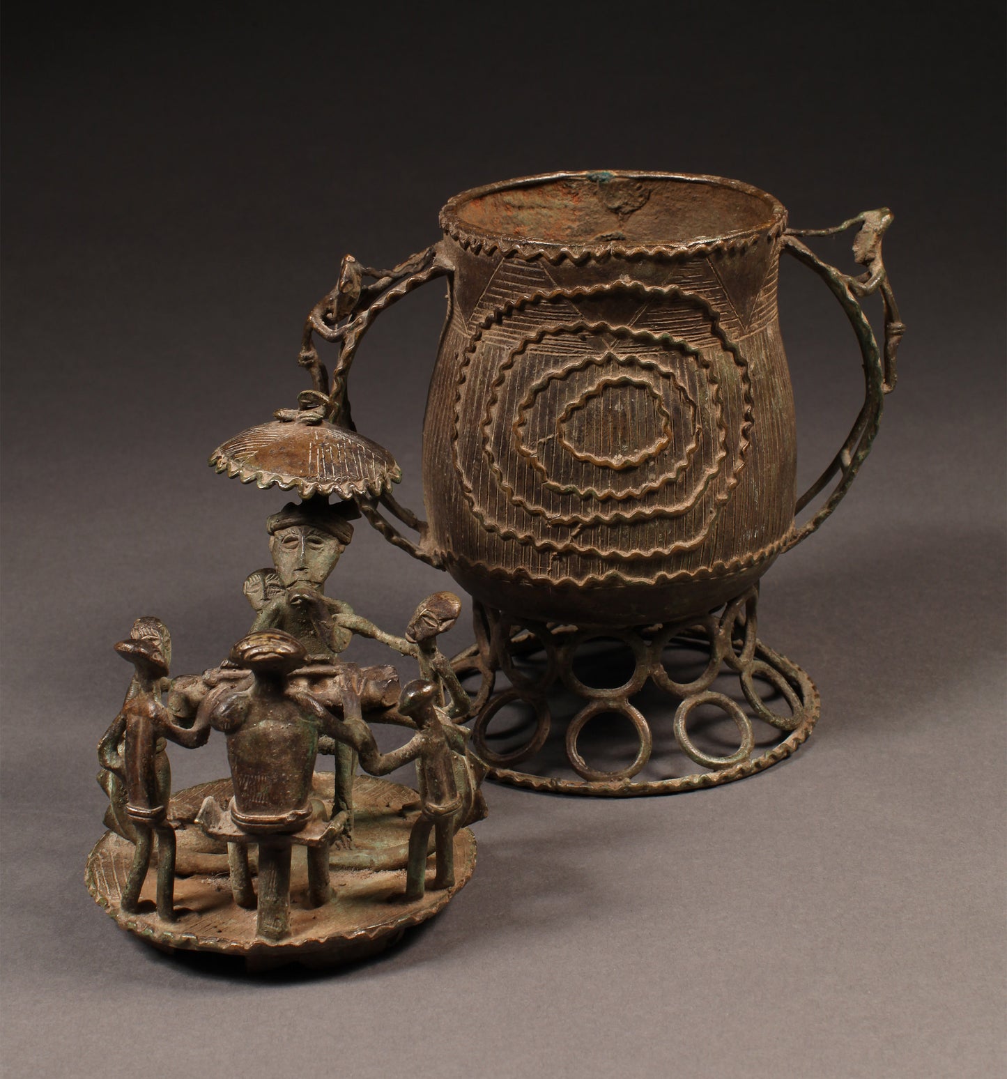 Tribal Objects; Artwork; Collection; Other African; Kuduo Lidded Vessel, Crafted Brass Cast Asante, Ashanti Tribe, Ghana, African Art
