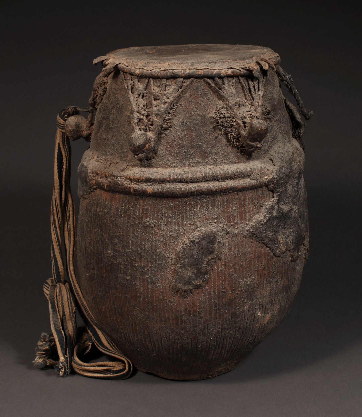 Tribal Objects; Artwork; Collection; Other African; Antique Baule Tribe Drum, Carved Wood, African Folk Art Artifact