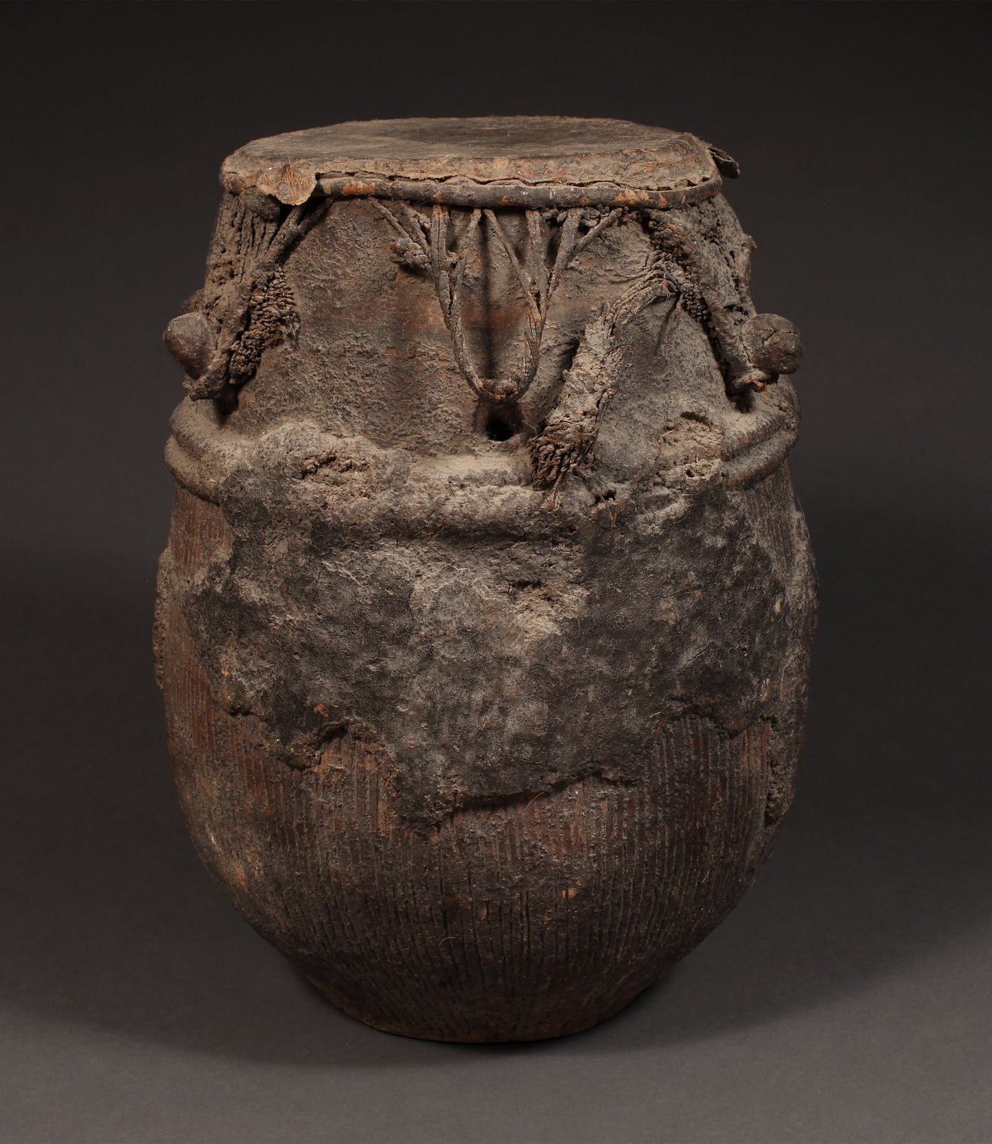 Tribal Objects; Artwork; Collection; Other African; Antique Baule Tribe Drum, Carved Wood, African Folk Art Artifact