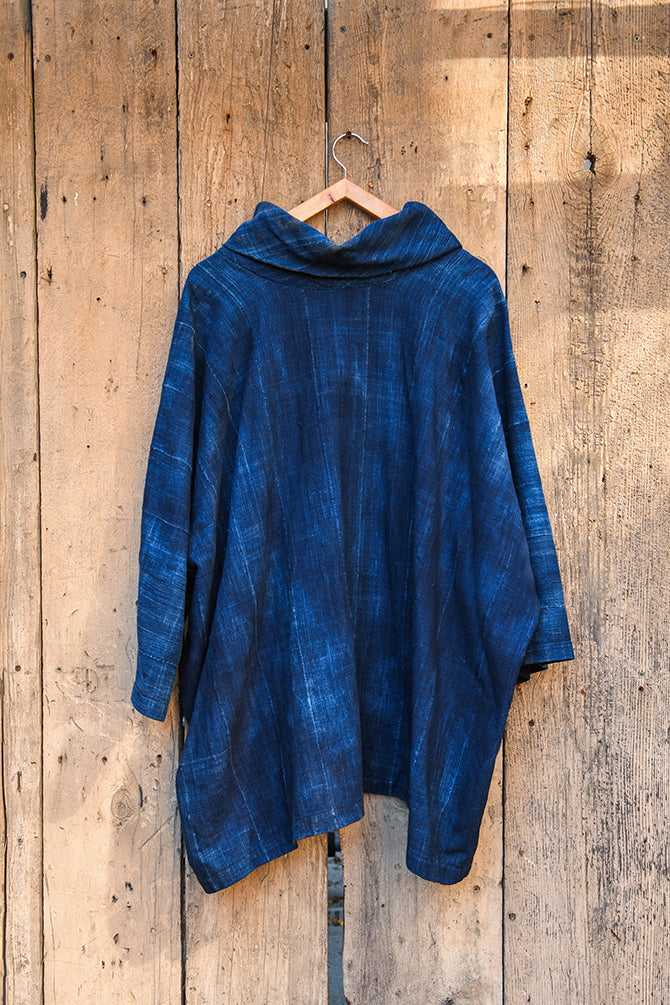 handcrafted mudcloth Clothing - African Art - Woven Cotton - African Plural Art - Solid Blue Indigo Cotton Fabric Tunic, African Mudcloth Textile