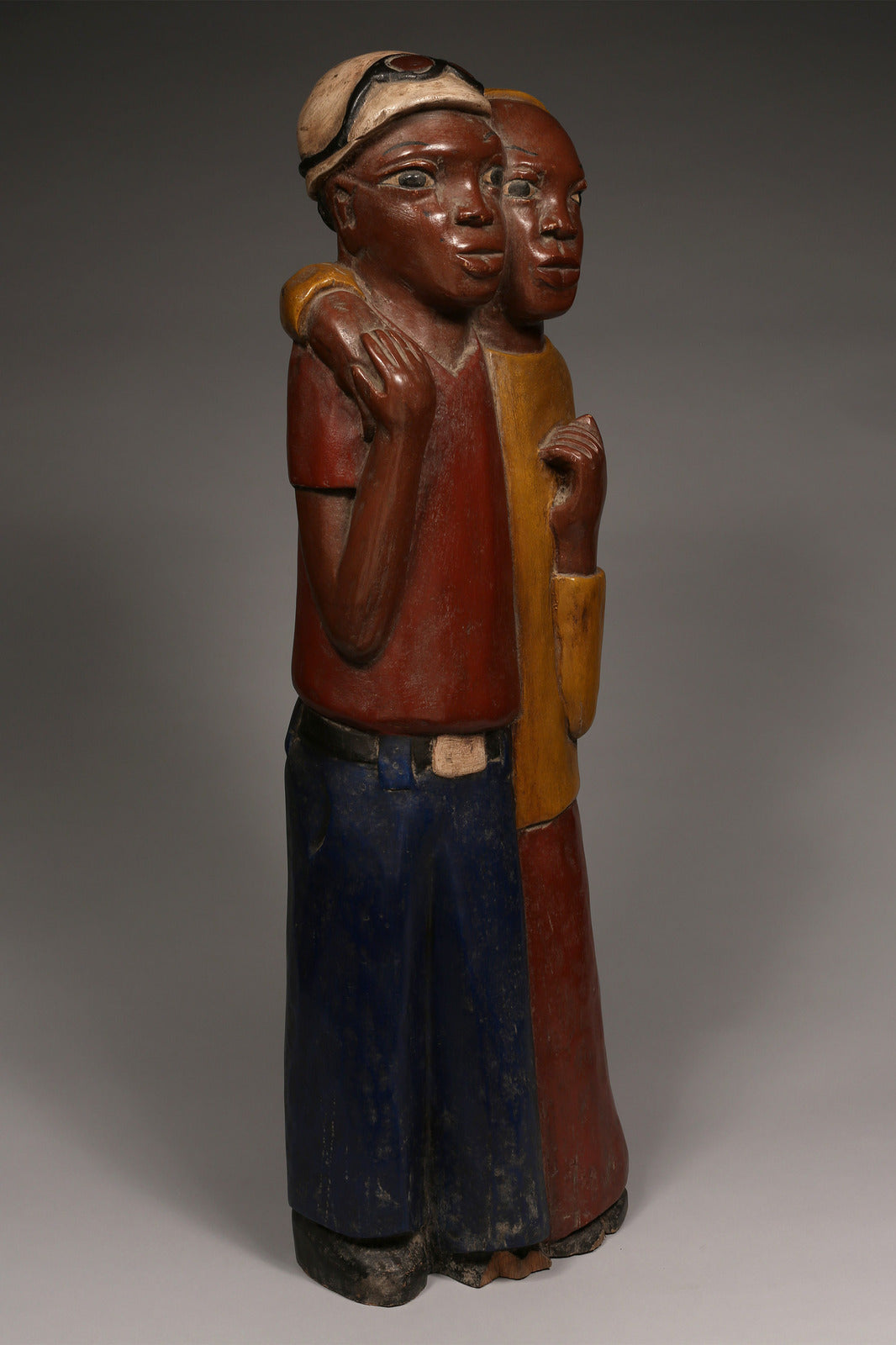 Handcrafted Sculptures and Statues;Collection; Other African; Decorative Friendship Sculpture, Handmade Painted Wooden, African Artwork