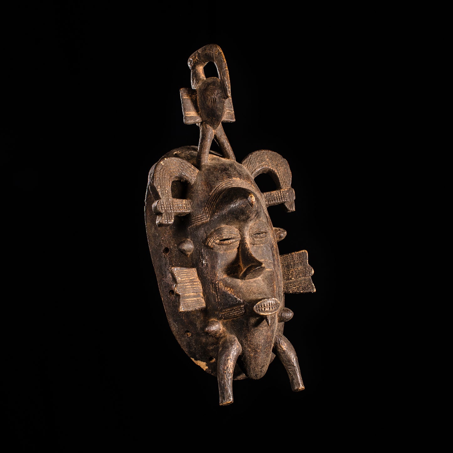 Tribal Masks; Traditional; Collection; Other African; Masks in costumes; African Kpelie Face Mask, Wood, Senufo Tribe