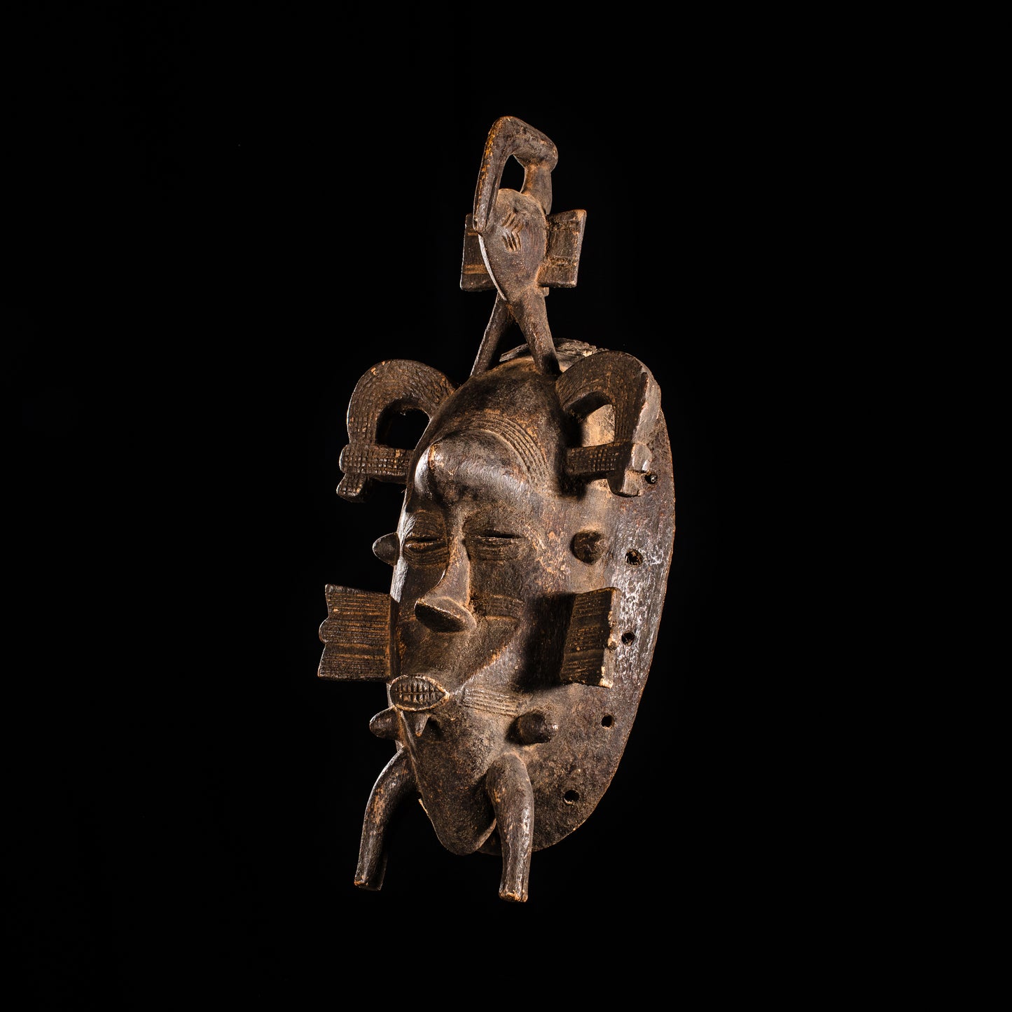Tribal Masks; Traditional; Collection; Other African; Masks in costumes; African Kpelie Face Mask, Wood, Senufo Tribe