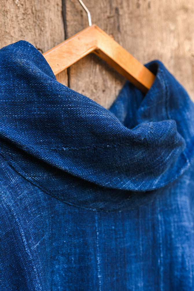 handcrafted mudcloth Clothing - African Art - Woven Cotton - African Plural Art - Solid Blue Indigo Cotton Fabric Tunic, African Mudcloth Textile