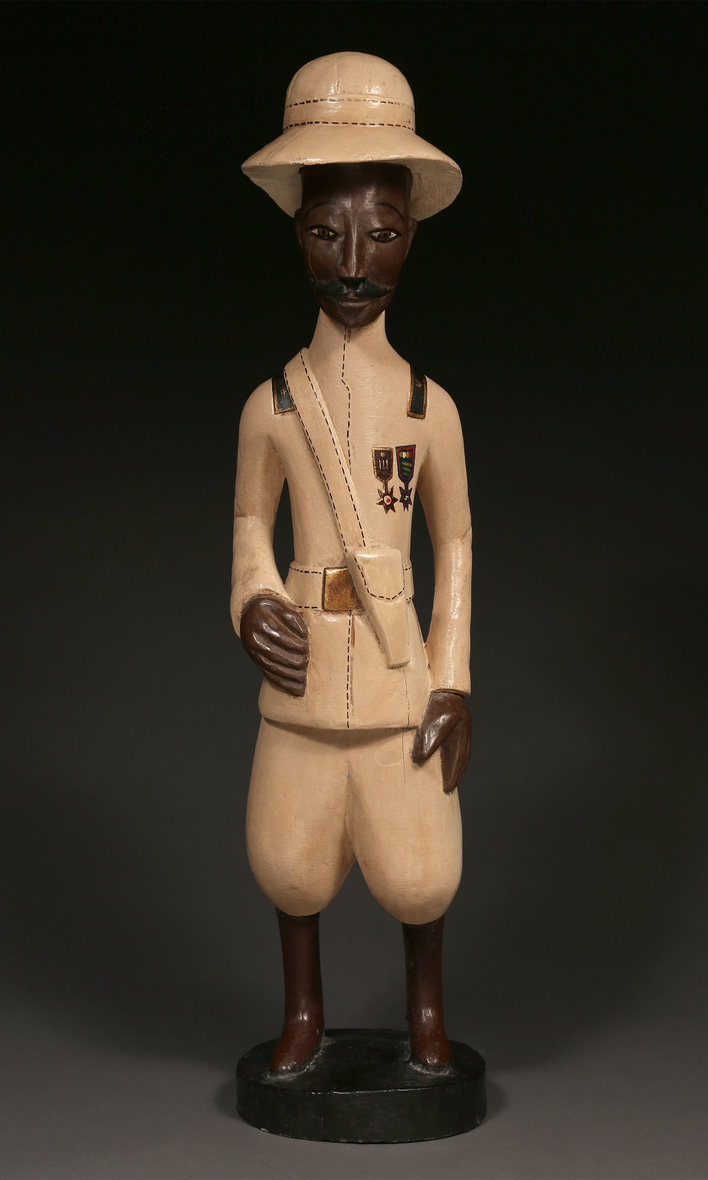 Handcrafted Sculptures and Statues;Collection; Other African; Military Officer Carved Wood Painted, Crafted Sculpture, African Artwork