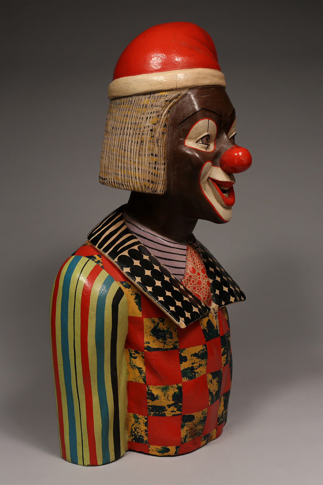 Handcrafted Sculptures and Statues;Collection; Other African; Hand Carved, Clown Santa, Wooden Painted, Decorative African Sculpture