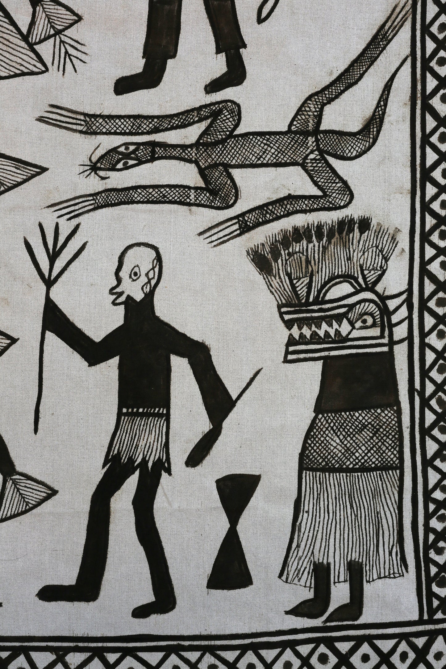 Handcrafted Art Textiles; Woven Fabrics; Other African; Mudcloth Based; Cotton; Traditional; Intricate Patterns; Vintage; Living Spaces; Home Decor; Tapestries; Hand Painted, Black White, Decorative African Senufo Mudcloth Cotton Textile