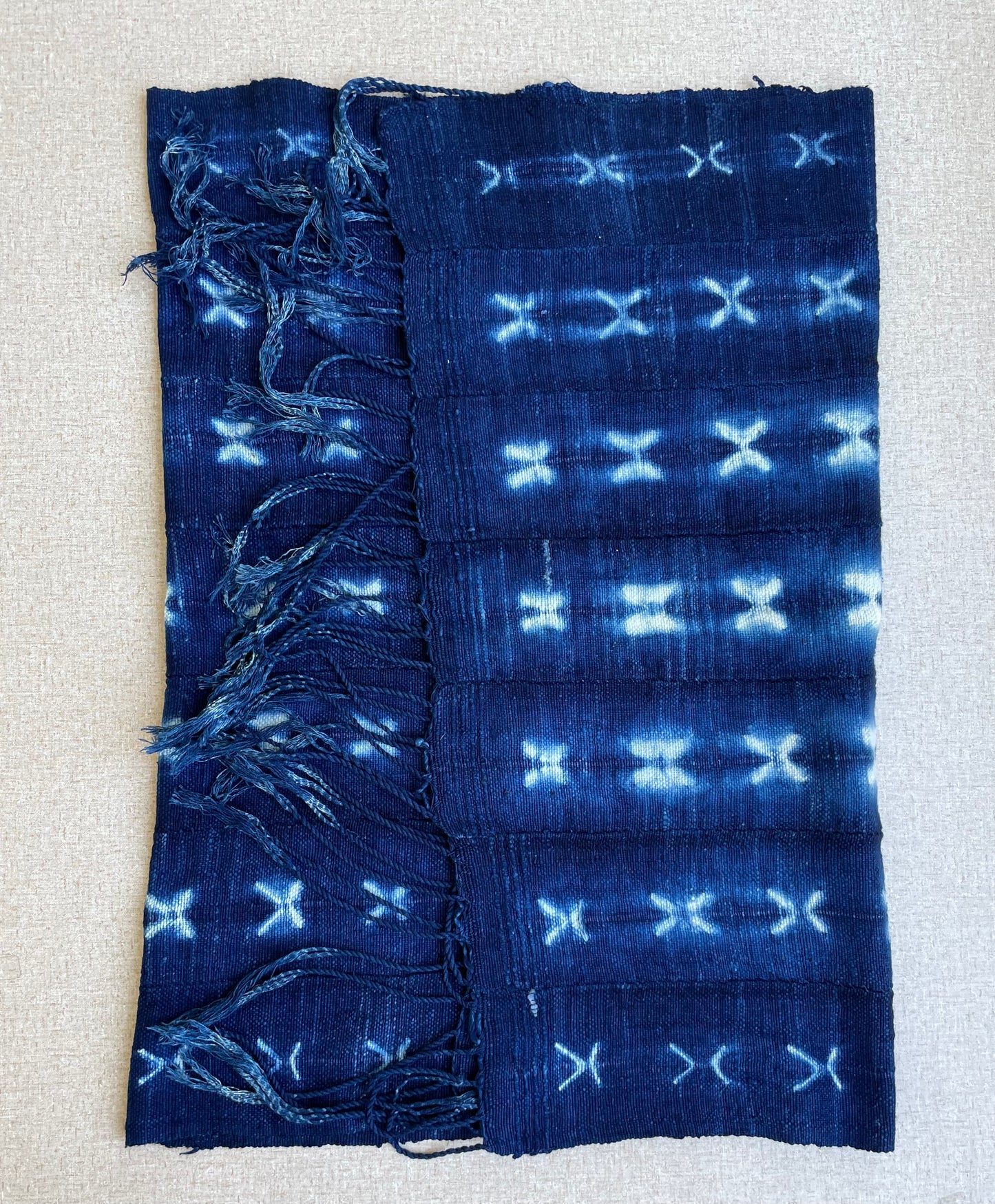 Handcrafted Art Textiles; Textiles In Art and Other African; Traditional; Vintage; Vintage African Indigo, Tie Dyed Blue Cotton Textile Scarf