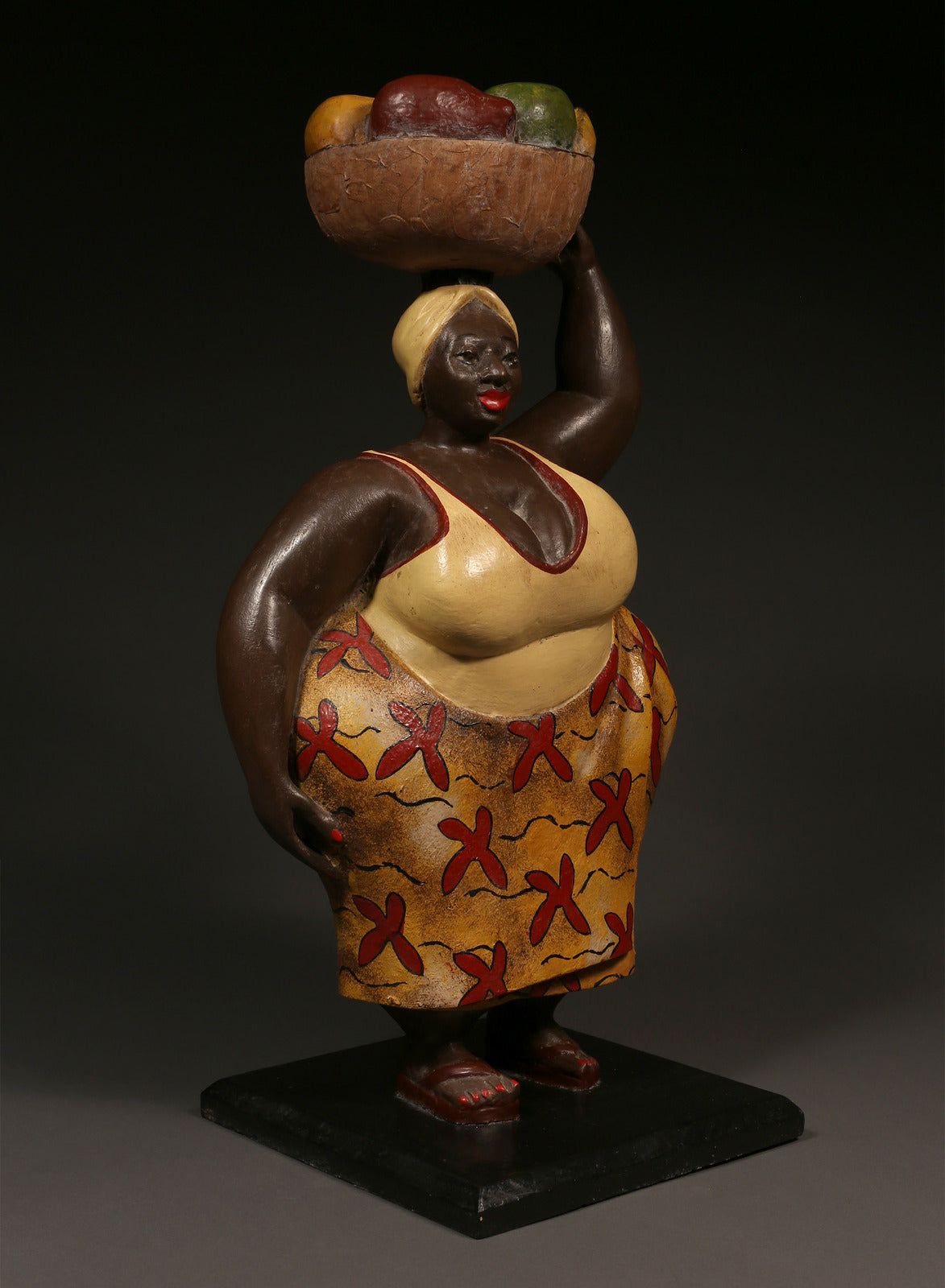 Handcrafted Sculptures - African Art - Home Decor - Wood - Statue - Figurine - Woman Carrying - Fruit Basket - Painted