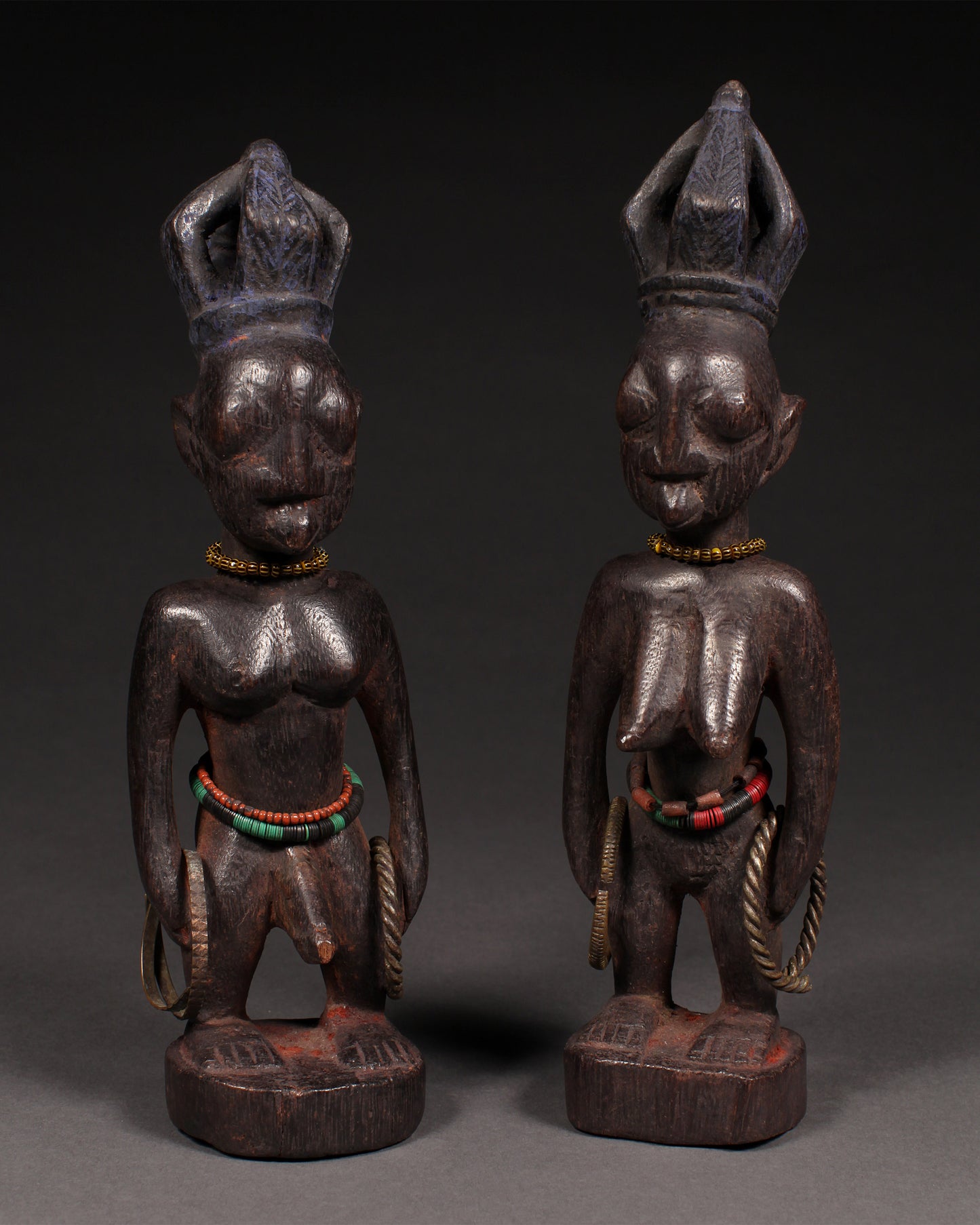 Tribal Sculptures and Statues;Traditional; Collection; Other African; African Ibeji Twin Figures,Yoruba Tribe, Nigeria, Carved Wood