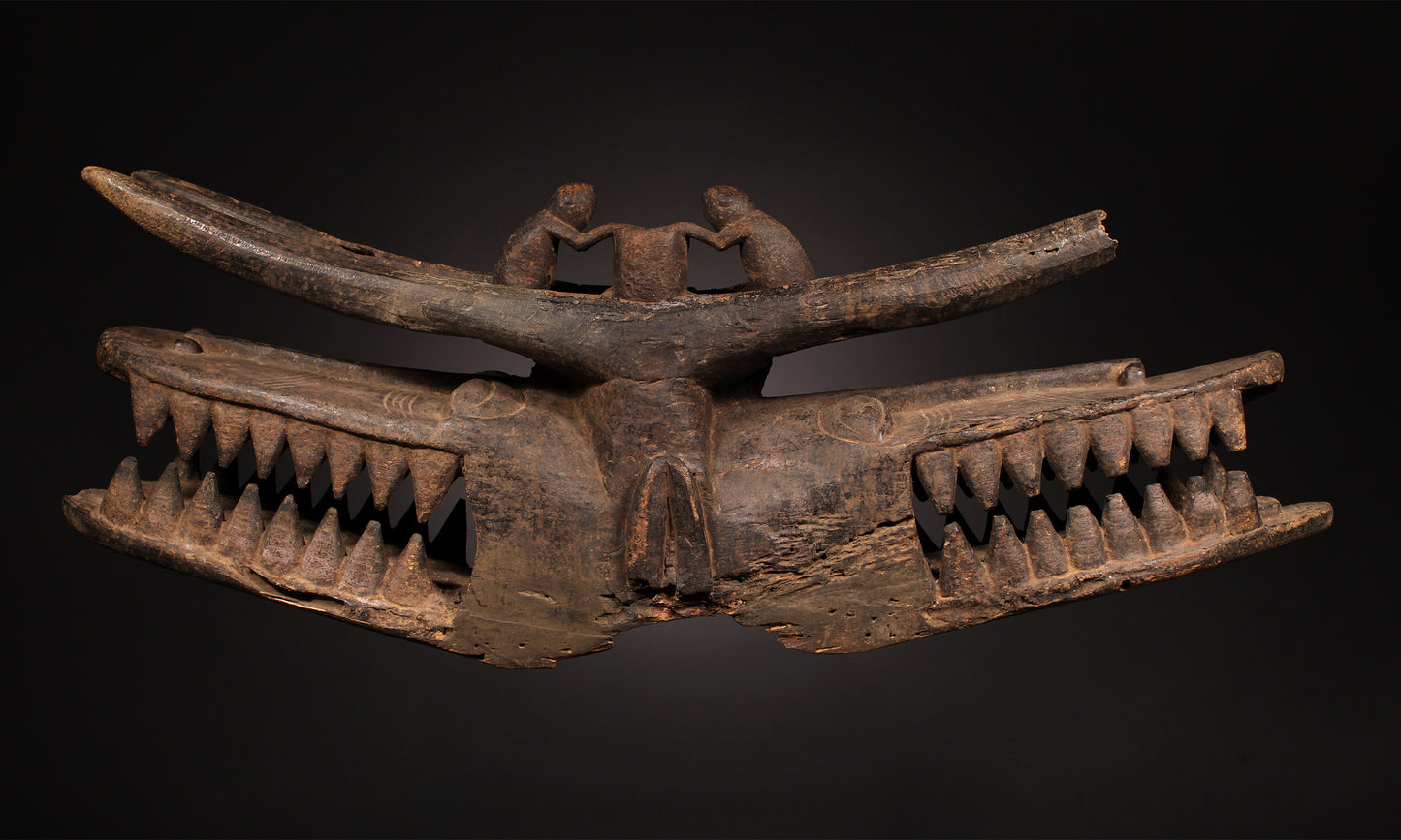 Tribal Masks;African Senufo Janus Firespitter Helmet Mask, Crafted Wood