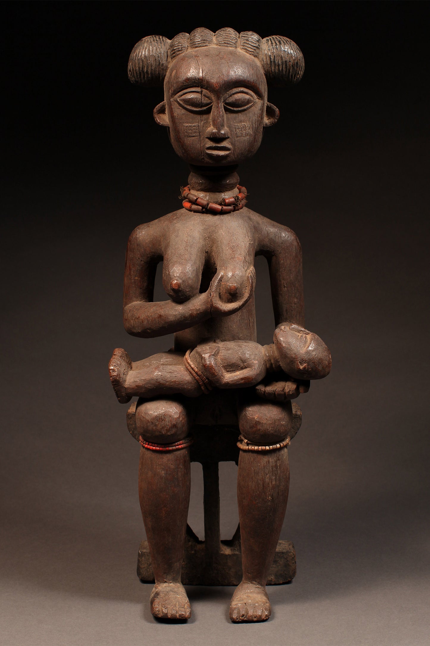 Tribal Art Sculpture; Original sculpture, Wood material; Used;Traditional; Folk Art; Other African ; Collectors' Pieces and Pieces; Artwork Decor; Ashanti, Asante, Maternity Figure, Carved Wood, Ghana, African