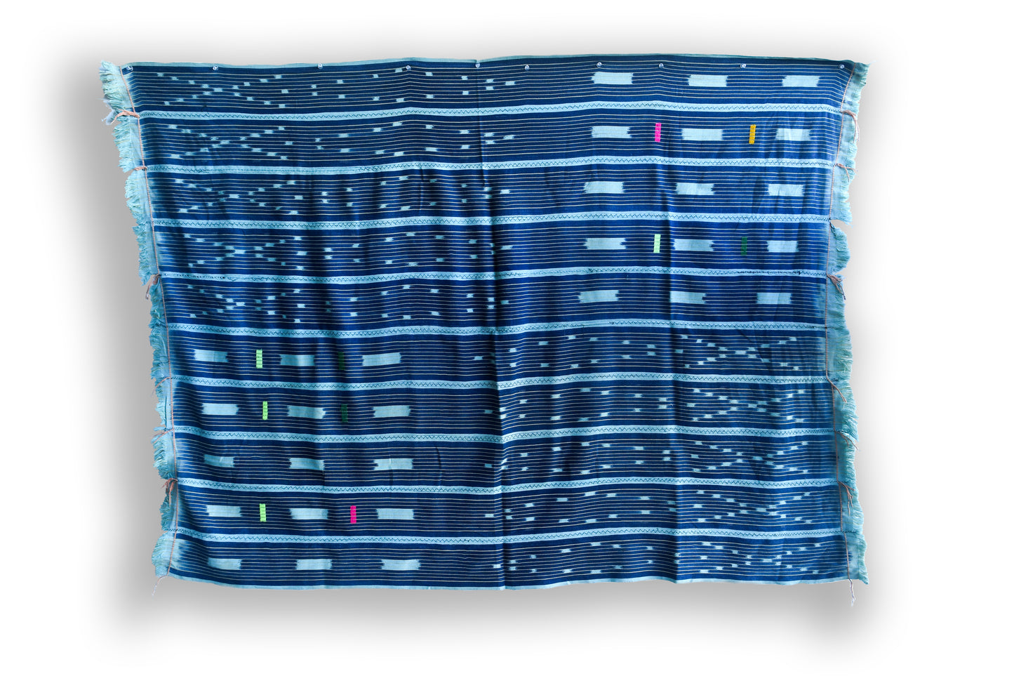 Handcrafted Art Textiles; Woven Fabrics; Other African; Indigo Based; Cotton; Traditional; Intricate Patterns; Home Decor; African Baule Tie Dye Mudcloth Fabric, Baule Ikat Cotton Textile, Wall Decor Throw Blanket
