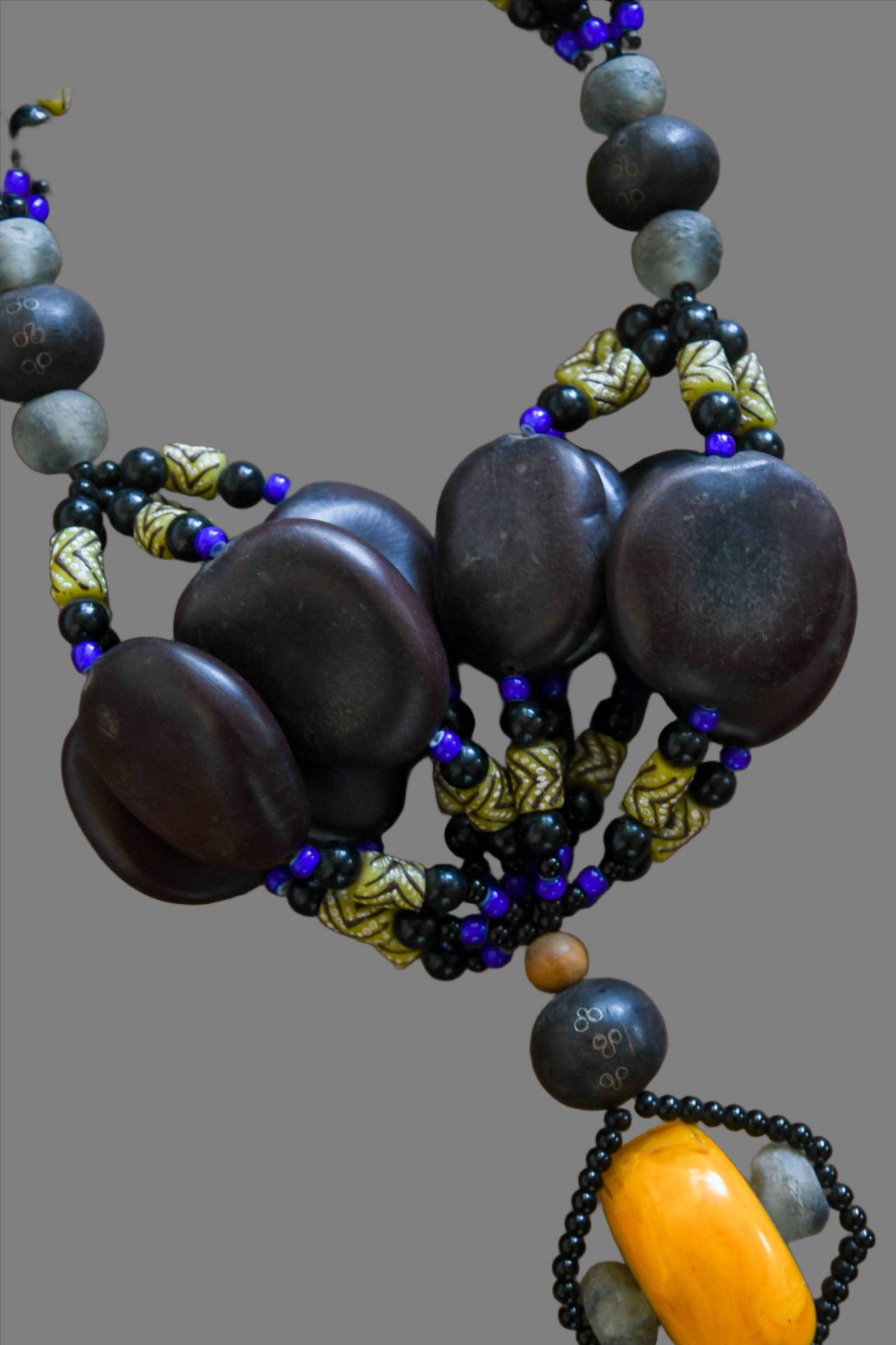 Tribal Necklaces - African Plural Art - African Art - Necklaces - Jewelry - African Trade Beads, Carved Resin Tribal Necklace