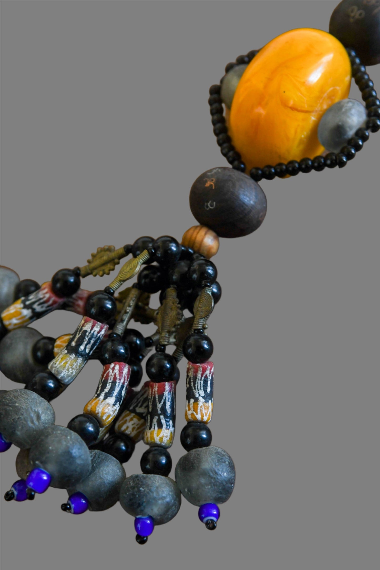 Tribal Necklaces - African Plural Art - African Art - Necklaces - Jewelry - African Trade Beads, Carved Resin Tribal Necklace