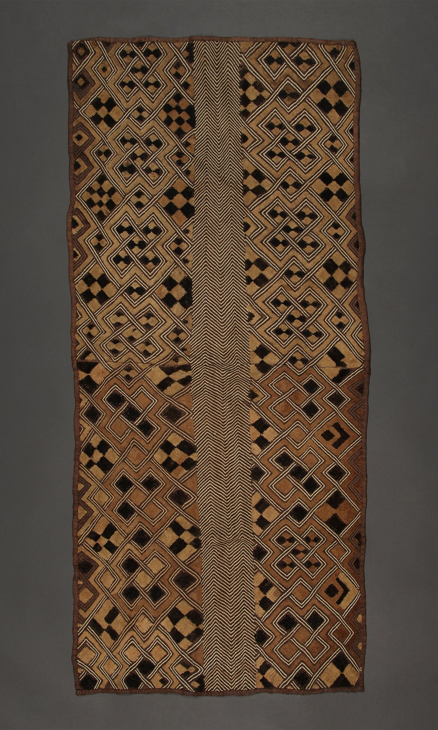 Tribal Textiles; Traditional; Collection; Other African; Kuba Shoowa Overskirt Textile, Cut-pile Embroidery, Raffia Cloth, Wall Decor, African Tapestry