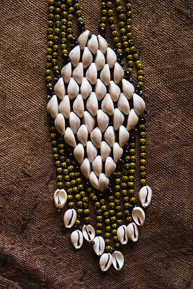 Handcrafted Necklaces - African Plural Art - African Art - Necklaces - Jewelry - Tribal African Statement Jewelry Necklace, Cowrie Shell Beads Pendant