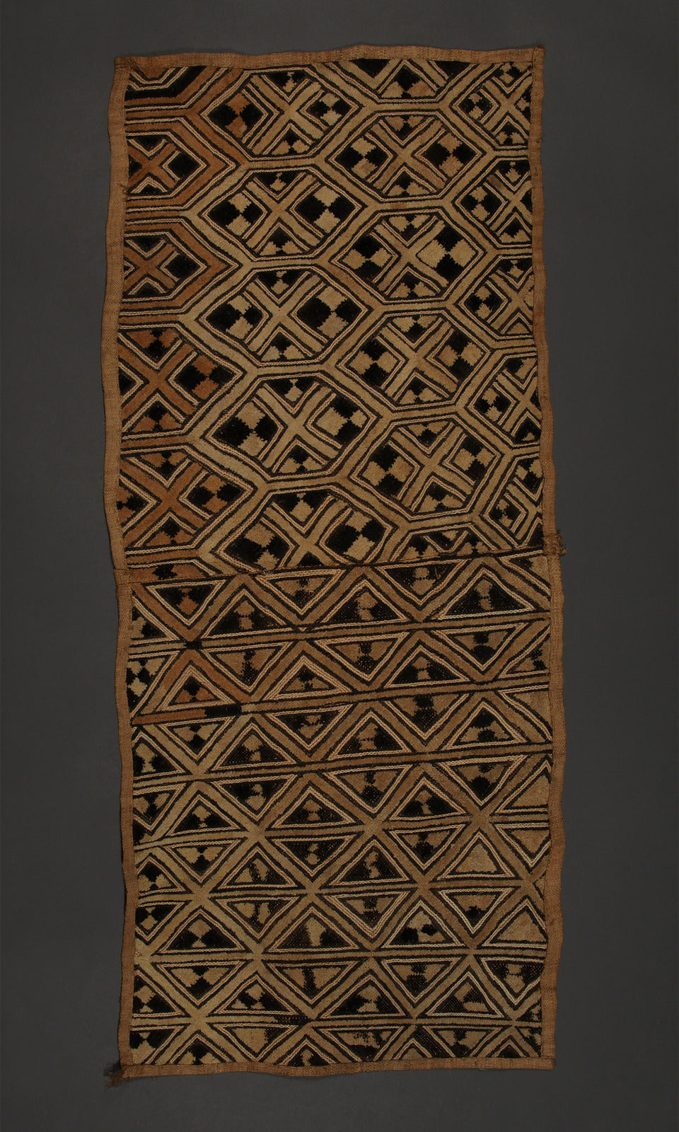 Tribal Textiles; Shoowa Overskirt Textile Kuba Tribe, D.R. Congo Embroidered Cut-pile raffia