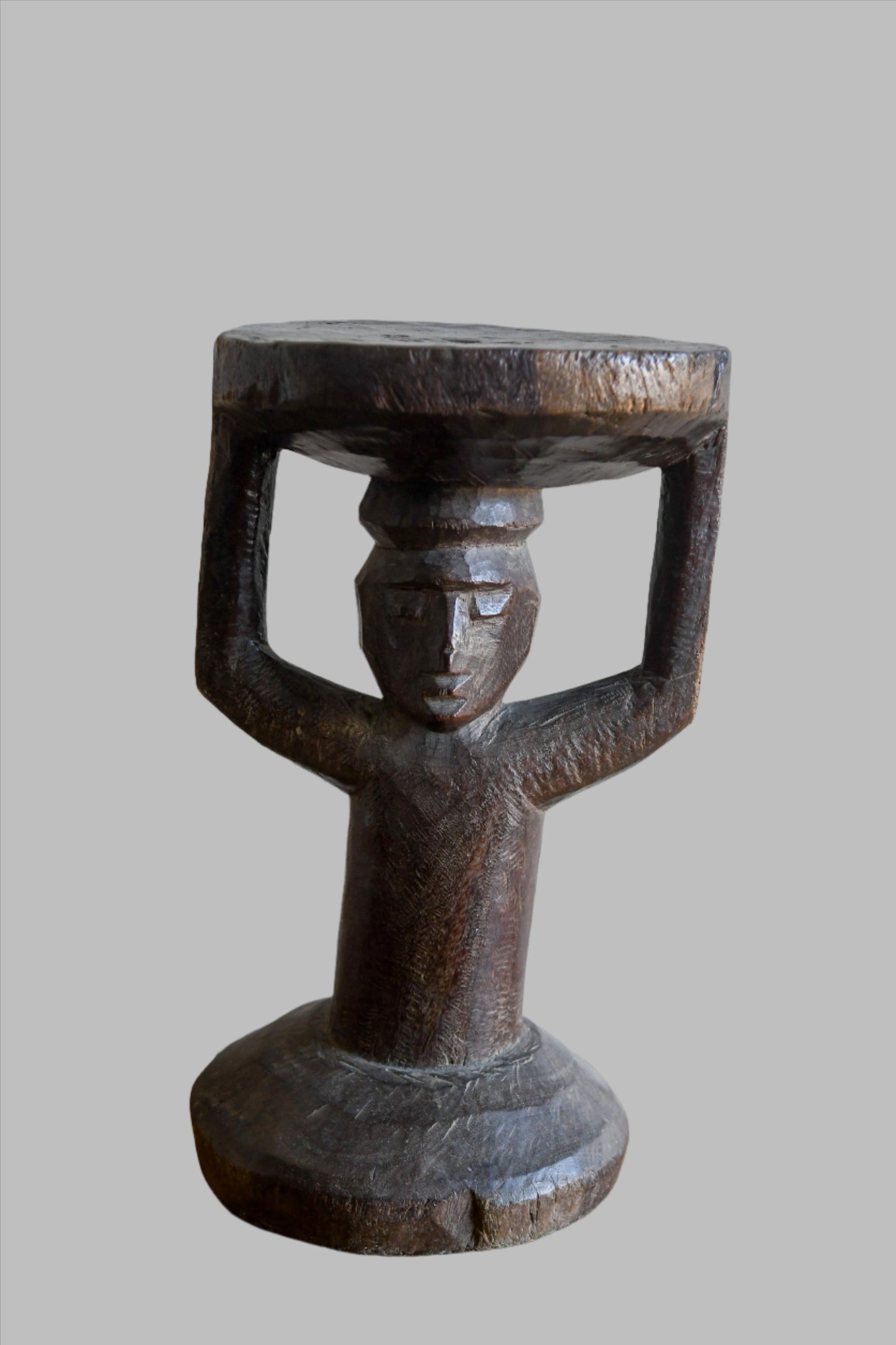 tribal furniture; Yoruba Caryatid African Stool, Carved Wood Furniture