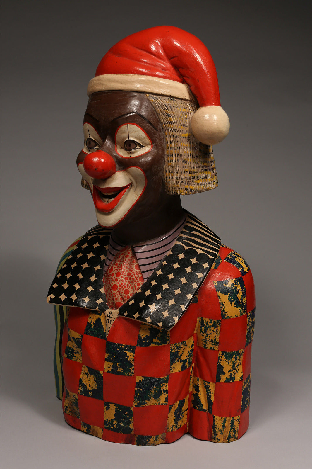 Handcrafted Sculptures and Statues;Collection; Other African; Hand Carved, Clown Santa, Wooden Painted, Decorative African Sculpture