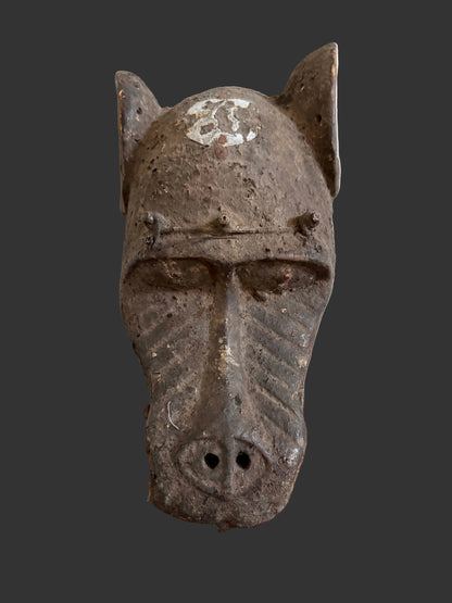 Very Old Baule Hyena Mask, Tribal Wooden African Mask