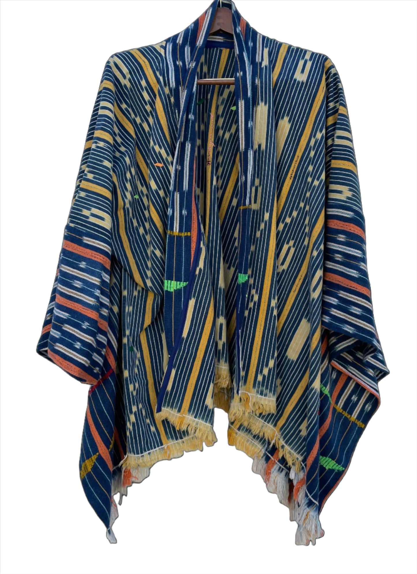 Handcrafted Art Mudcloth Clothing; Other African; Mudcloth Clothing Textiles Poncho, Vintage African Indigo Clothing, Baule Woven Cloth Poncho