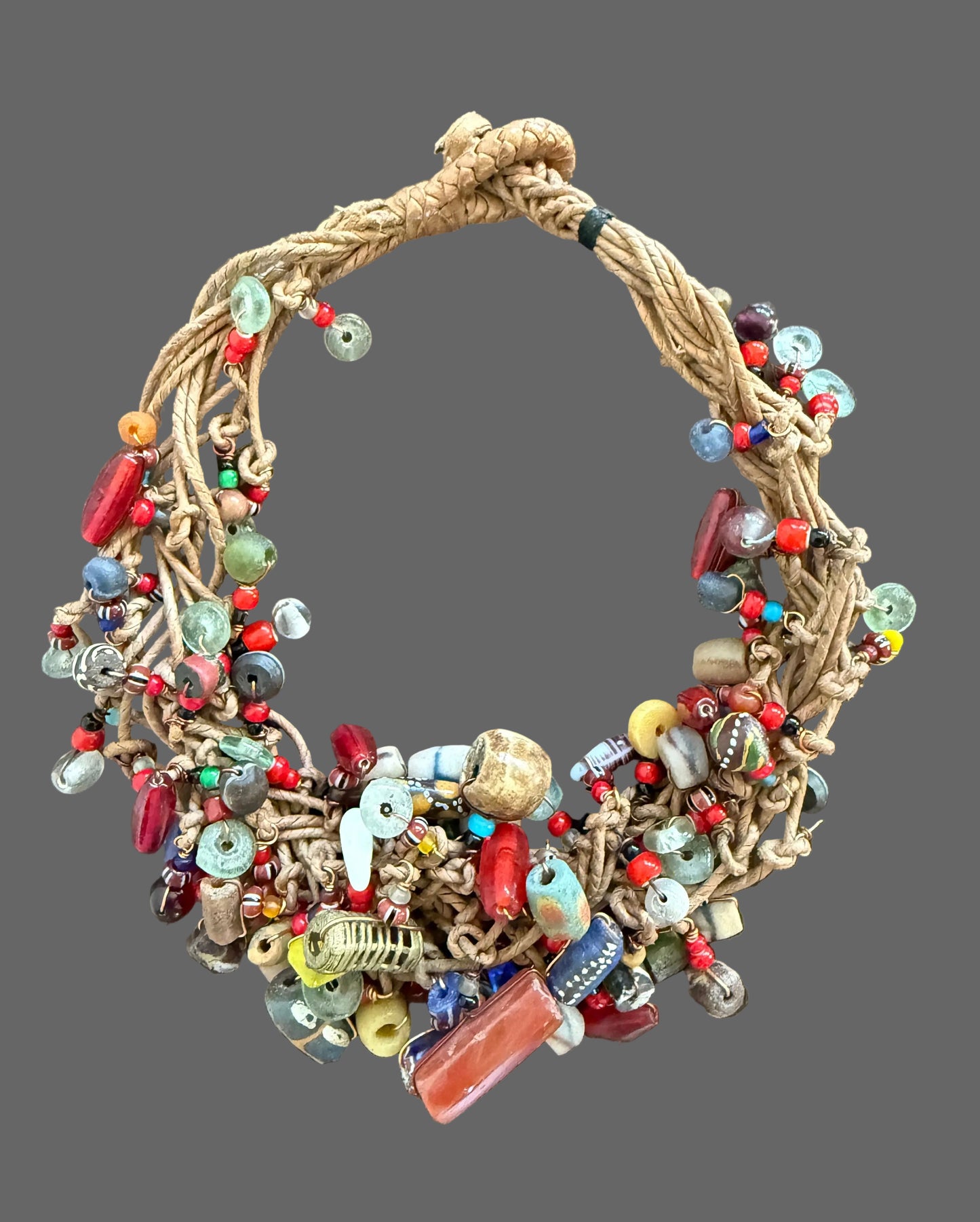 Trade Beads Leather Necklace, Women African Statement Jewelry