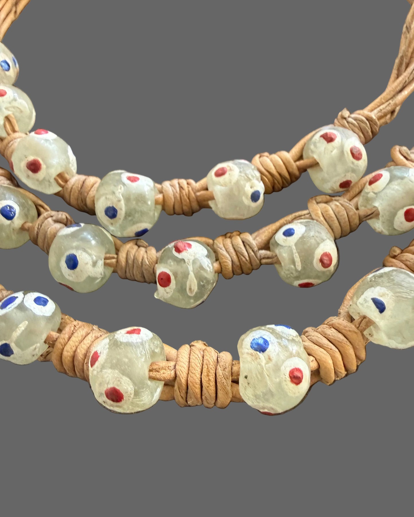 Trade Beads Leather Necklace, Women African Statement Jewelry