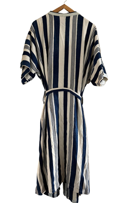 Indigo Clothing, Blue White Striped, Vintage African Mudcloth Wrapped Coat