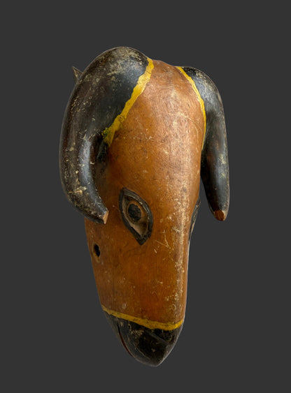 Authentic, Wood Carved Traditional Baule Ram Mask, African Wall Decor Collection