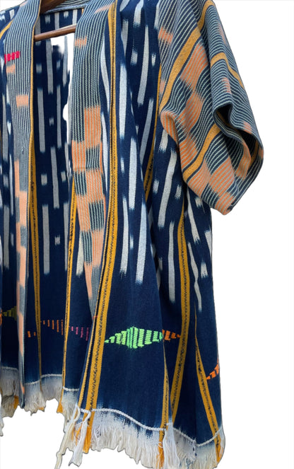 Handcrafted Art ; Mudcloth Clothing; Other African; Baule Textile Indigo Hand Dyed Poncho, Woven Cotton Mudcloth Clothing, African Indigo Vintage Textiles Poncho