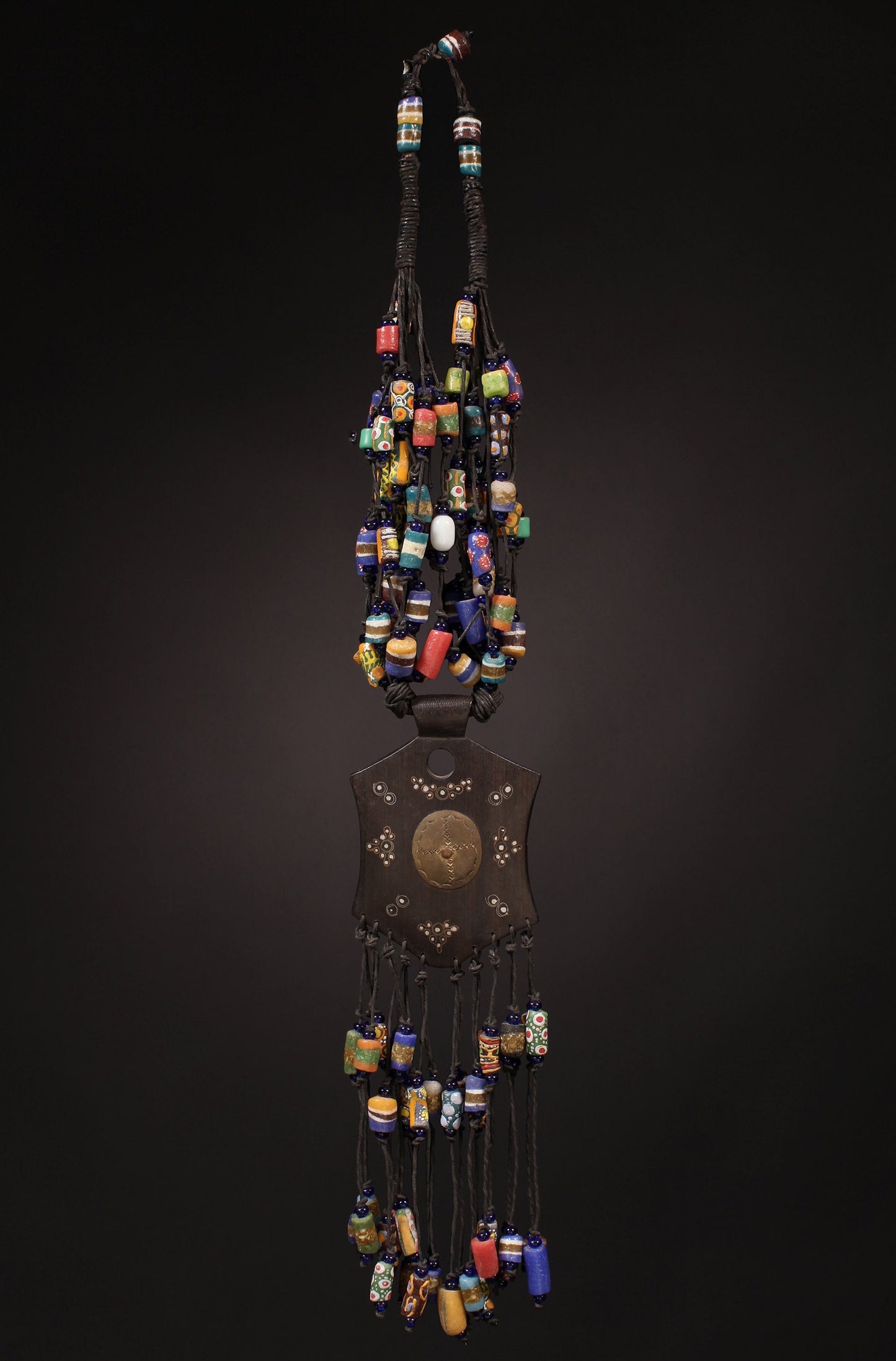 Tribal Necklaces - African Plural Art - African Art - Necklaces - Jewelry - African Tribal Trade Beads, Wood Pendant Necklace