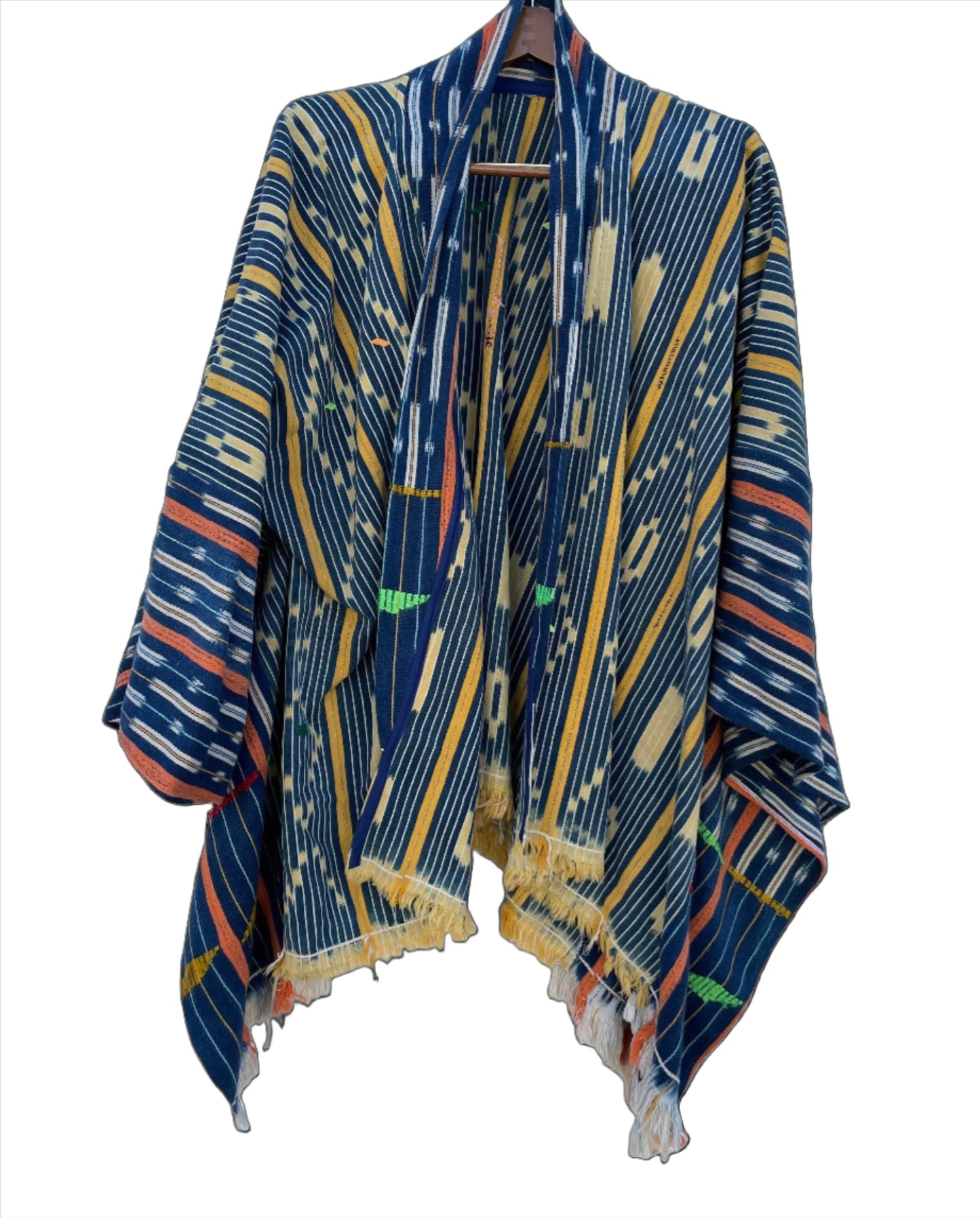 Handcrafted Art Mudcloth Clothing; Other African; Mudcloth Clothing Textiles Poncho, Vintage African Indigo Clothing, Baule Woven Cloth Poncho