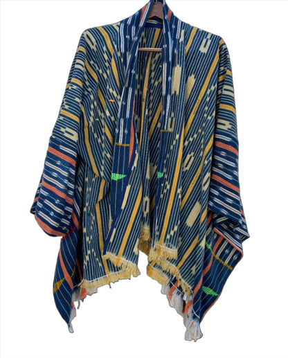 Handcrafted Art Mudcloth Clothing; Other African; Mudcloth Clothing Textiles Poncho, Vintage African Indigo Clothing, Baule Woven Cloth Poncho