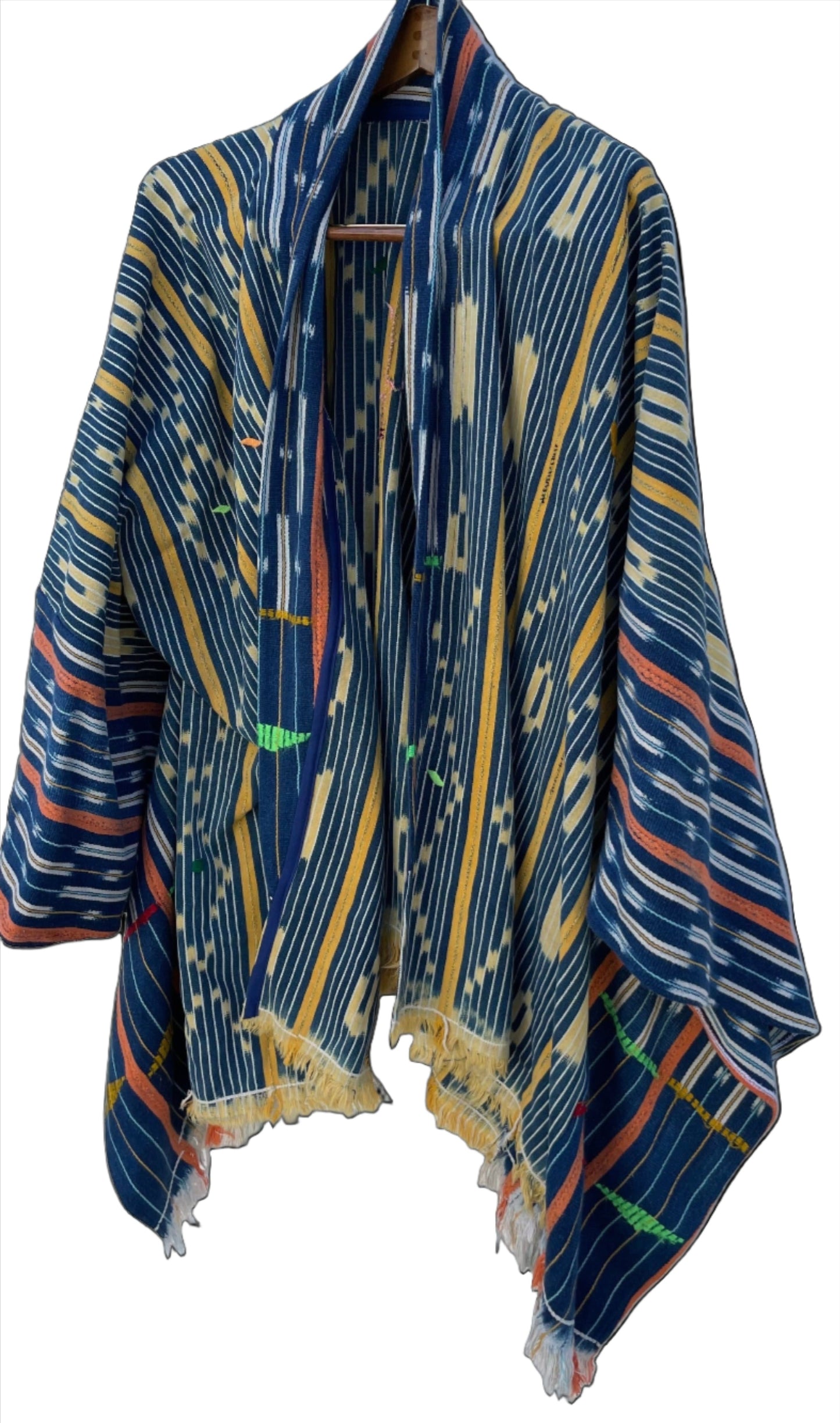 Handcrafted Art Mudcloth Clothing; Other African; Mudcloth Clothing Textiles Poncho, Vintage African Indigo Clothing, Baule Woven Cloth Poncho
