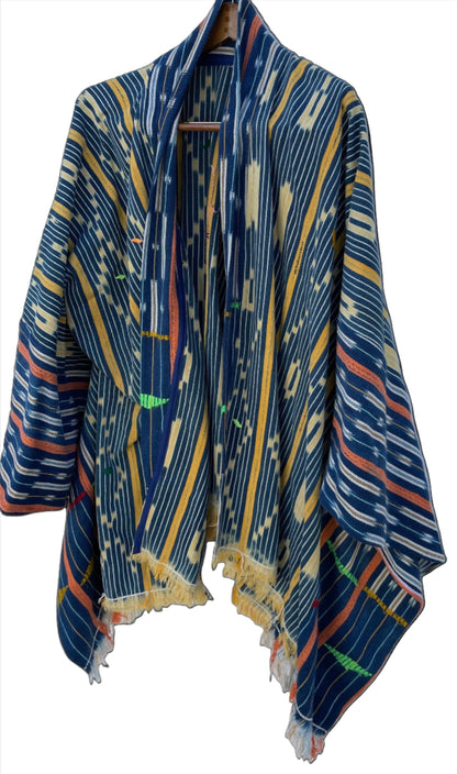 Handcrafted Art Mudcloth Clothing; Other African; Mudcloth Clothing Textiles Poncho, Vintage African Indigo Clothing, Baule Woven Cloth Poncho