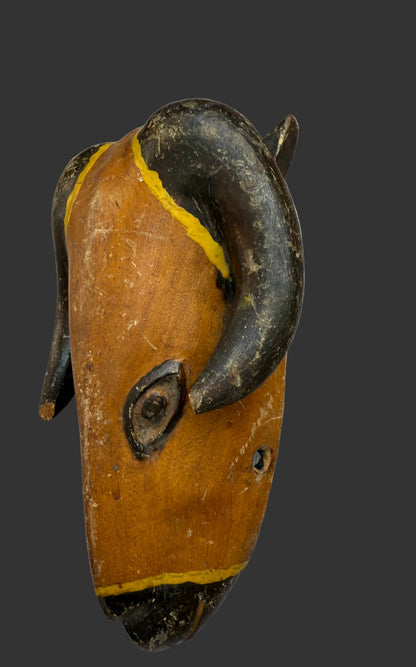 Authentic, Wood Carved Traditional Baule Ram Mask, African Wall Decor Collection